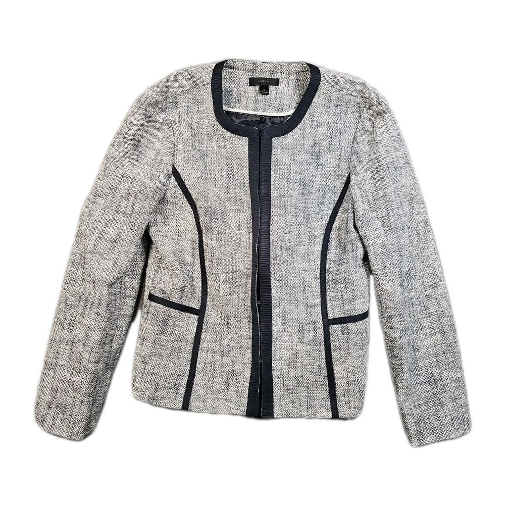 J.Crew Women's Blazer Sweater Knit 4 White Grey Lined Schoolboy Career Old Money
